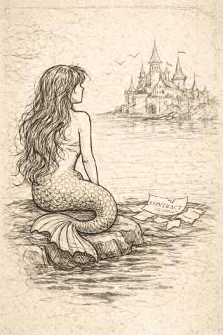A line drawing of the little mermaid by Sonya Mathews