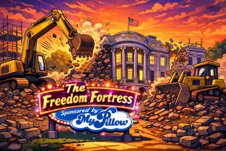 A drawing of the MAGA white house copyright Sonya Mathews 2025.