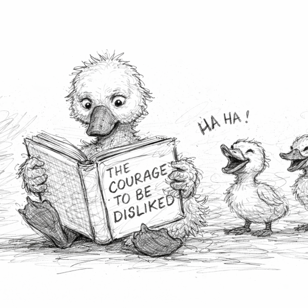 A pencil drawing of the Ugly Duckling by Sonya Mathews