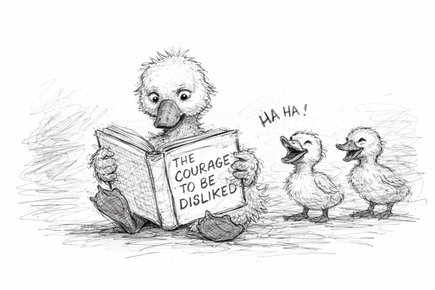 A pencil drawing of the Ugly Duckling by Sonya Mathews