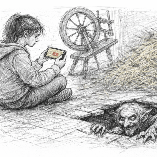 A line drawing of rumpelstiltskin by Sonya Mathews