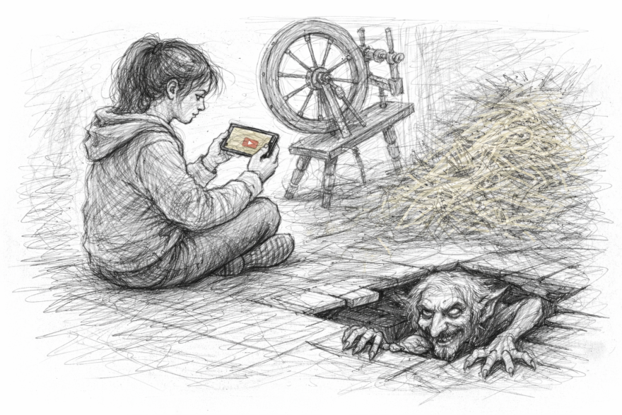 A line drawing of rumpelstiltskin by Sonya Mathews