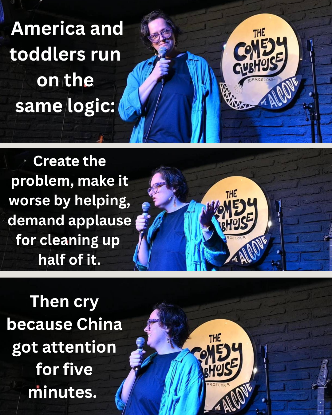 A joke about america and toddlers using the same logic by Sonya Mathews